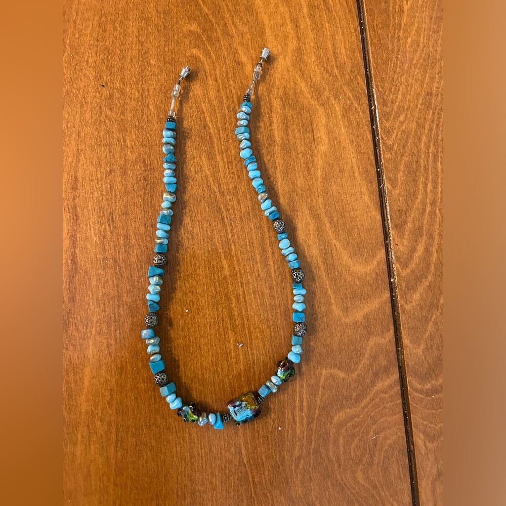 Bead necklace-turquoise color beads-worn only once or twice